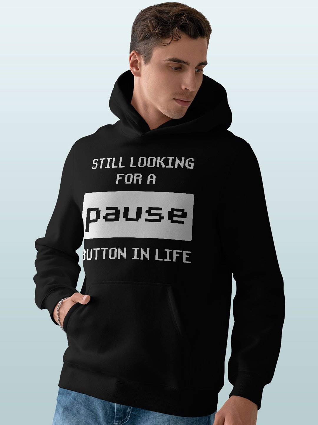 

macmerise Men Printed Hooded Sweatshirt, Black