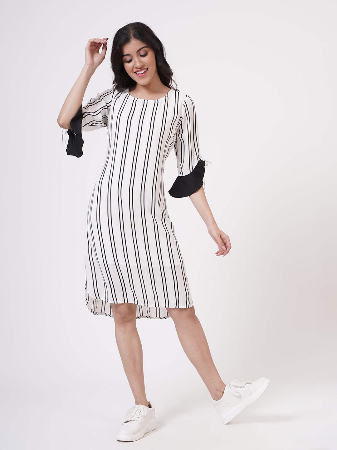 

SHECZZAR Women Striped A-Line Dress, White