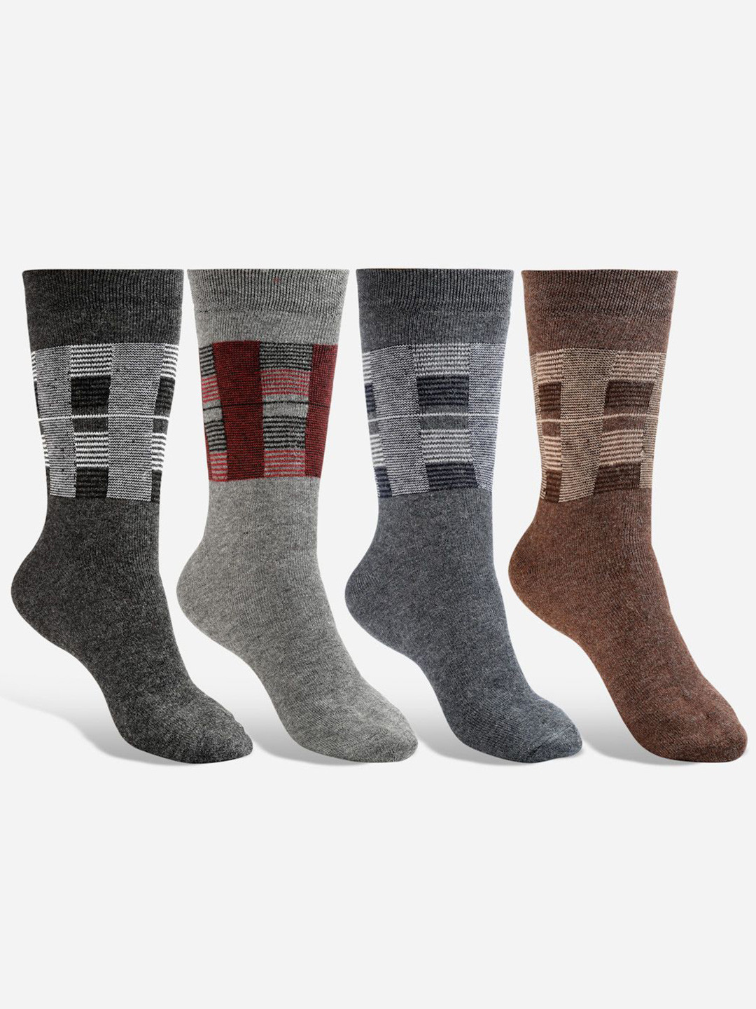 

Texlon Men Pack Of 4 Patterned Calf-Length Socks, Brown