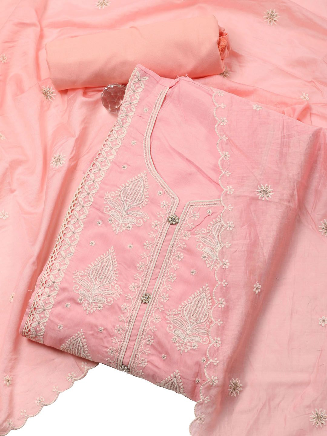 

Meena Bazaar Embroidered Art Silk Unstitched Dress Material, Pink