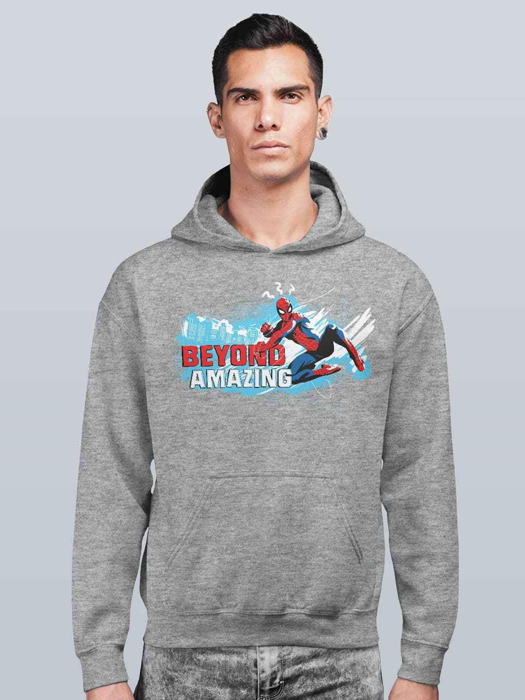 

macmerise Men Printed Hooded Sweatshirt, Grey
