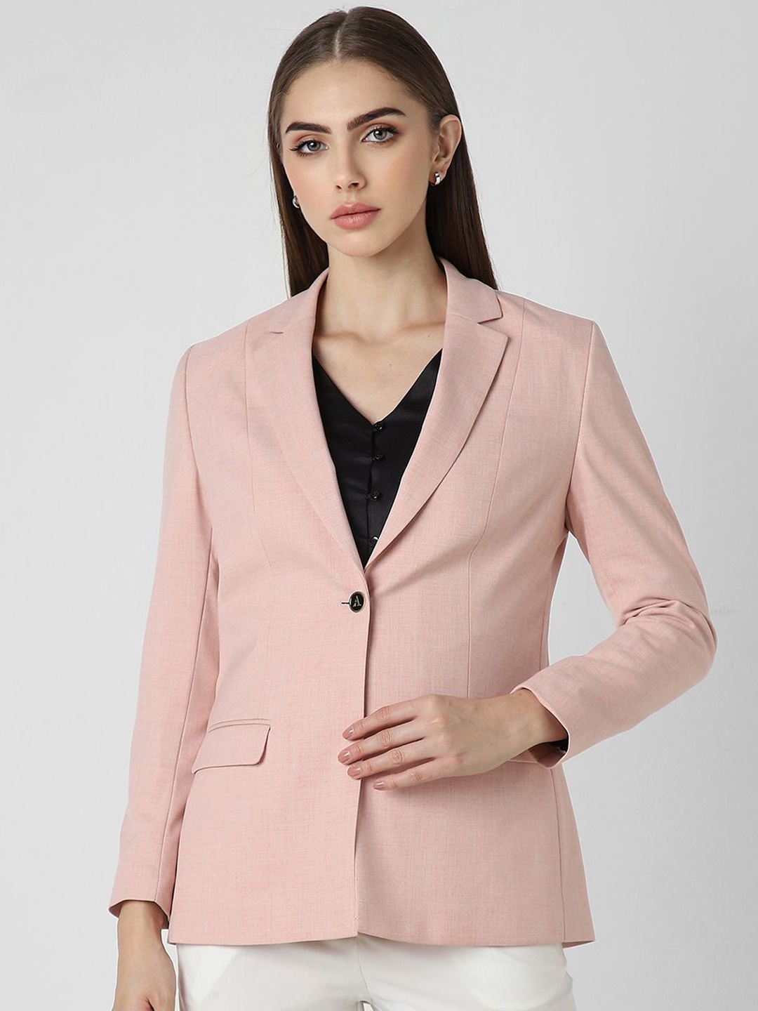 

Van Heusen Woman Self-Design Single-Breasted Formal Blazer, Pink