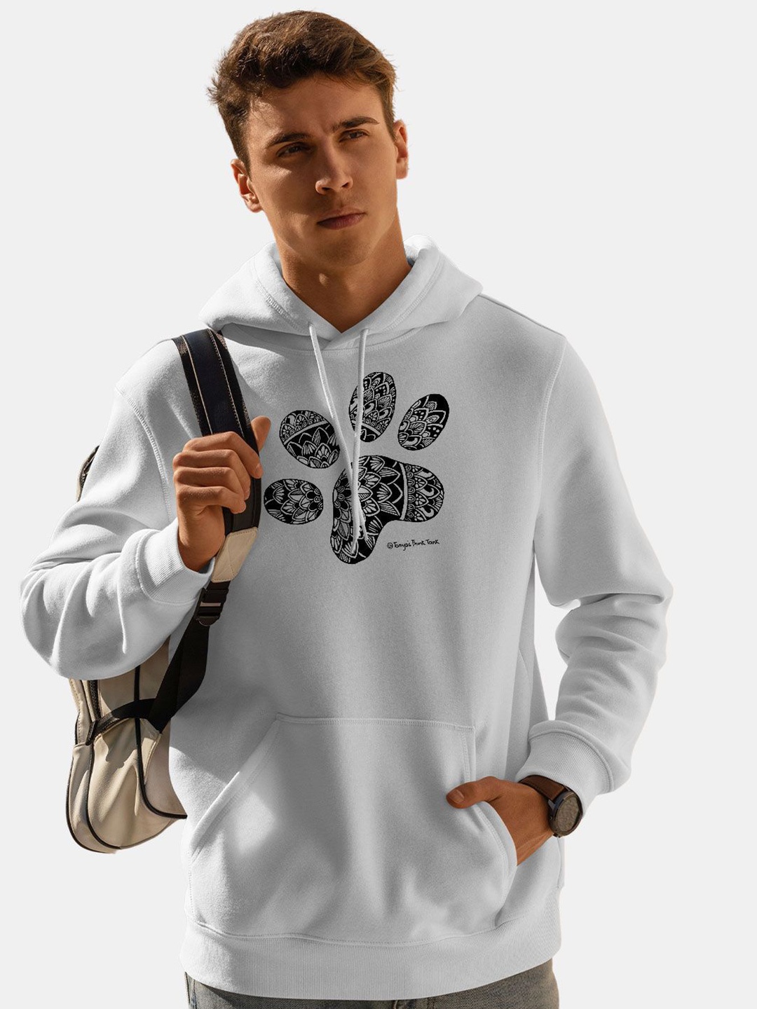 

macmerise Men Printed Hooded Sweatshirt, White