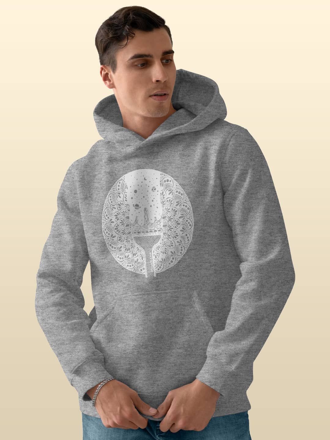 

macmerise Men Printed Hooded Sweatshirt, Grey