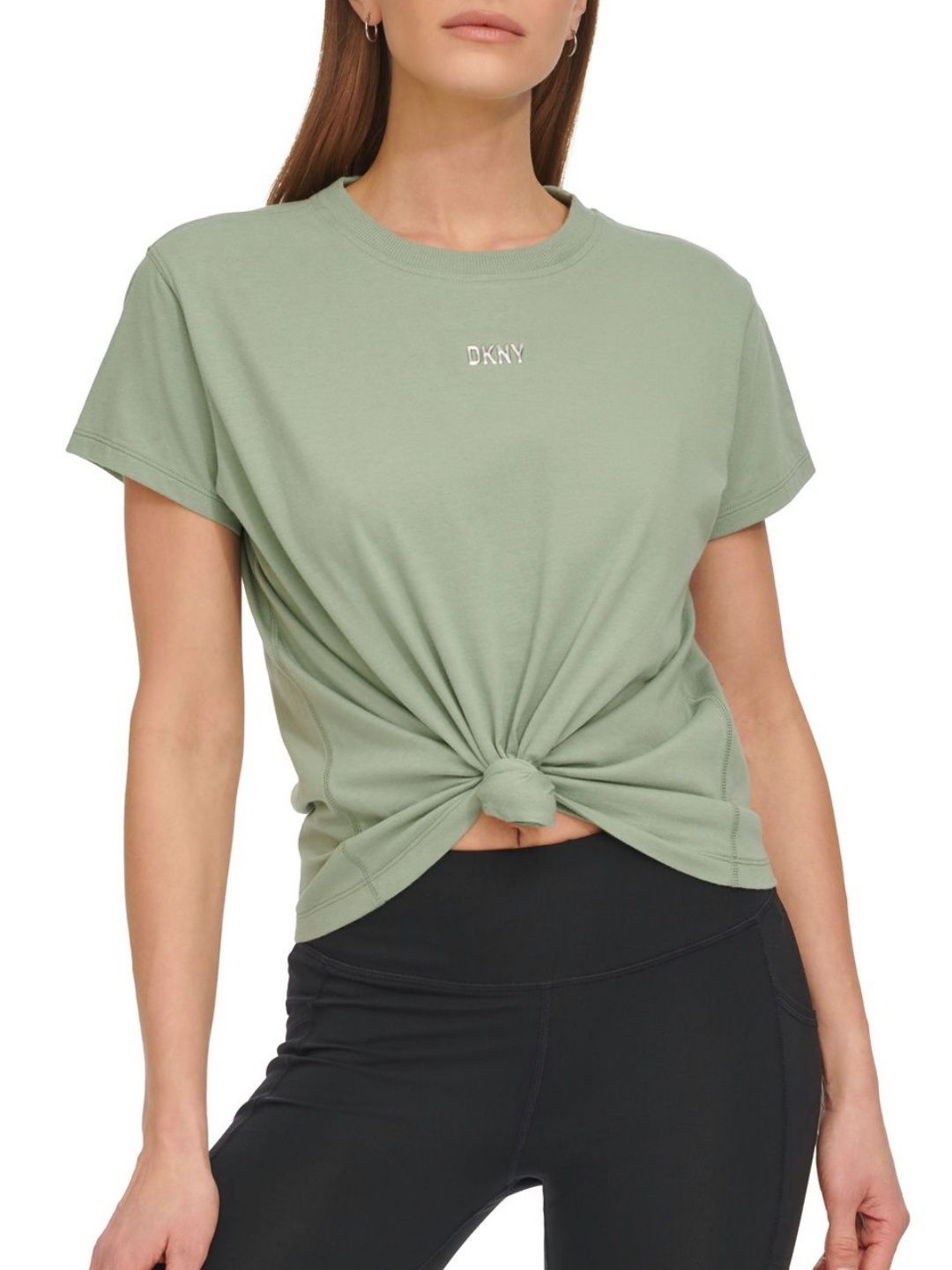 

DKNY Women Solid Round Neck Cotton T-Shirt, Green