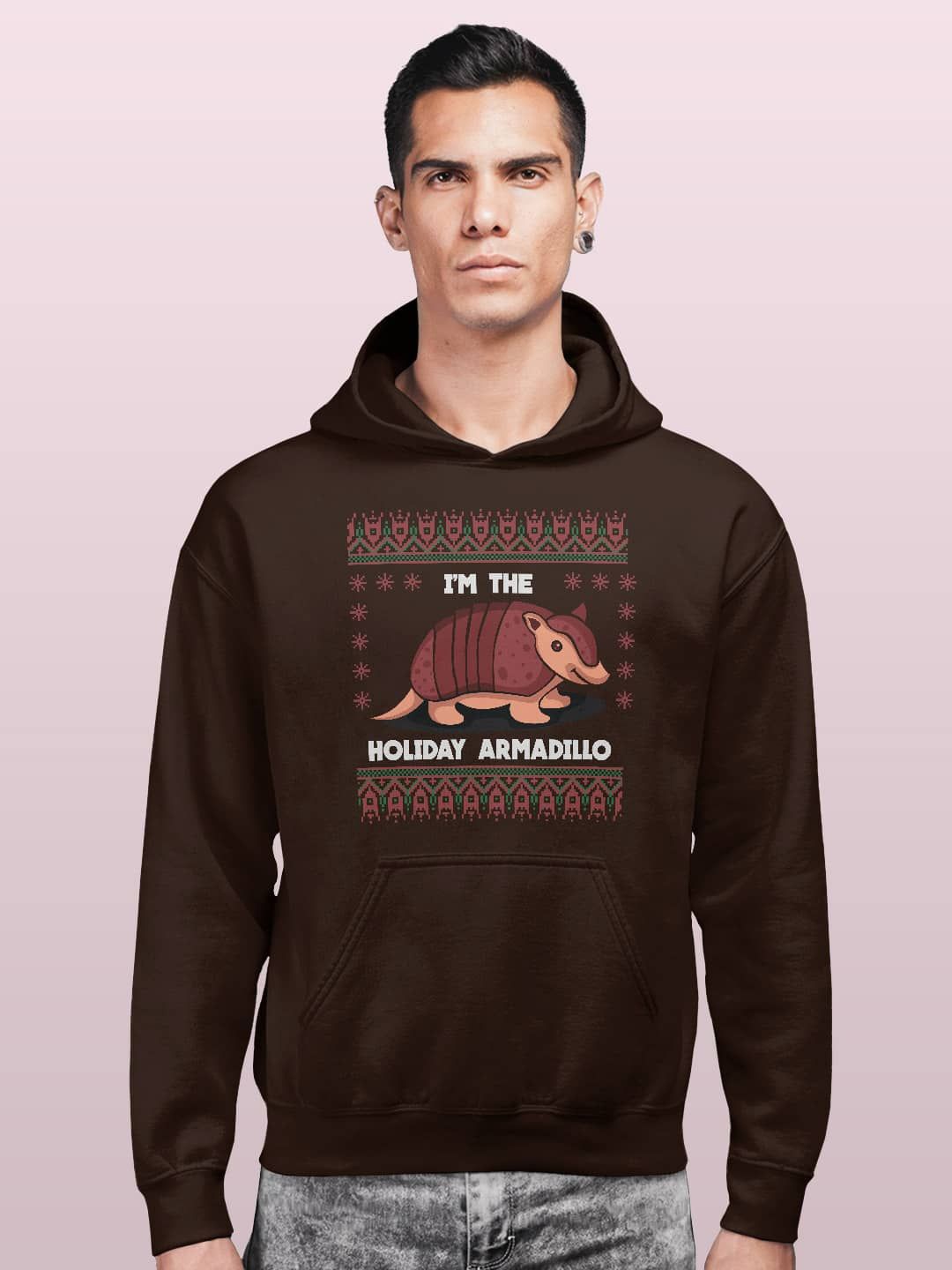 

macmerise Men Printed Hooded Sweatshirt, Brown