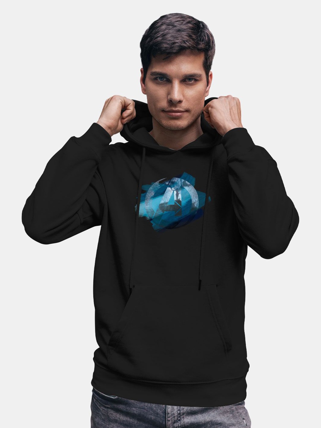 

macmerise Men Printed Hooded Sweatshirt, Black
