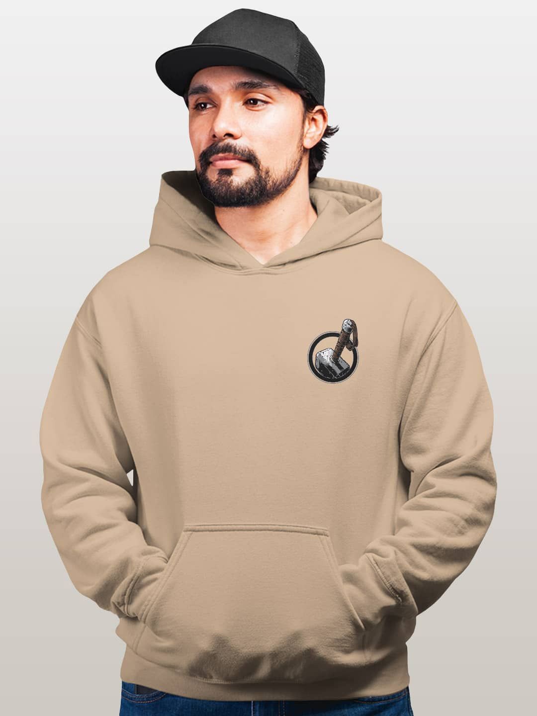 

macmerise Men Printed Hooded Sweatshirt, Beige