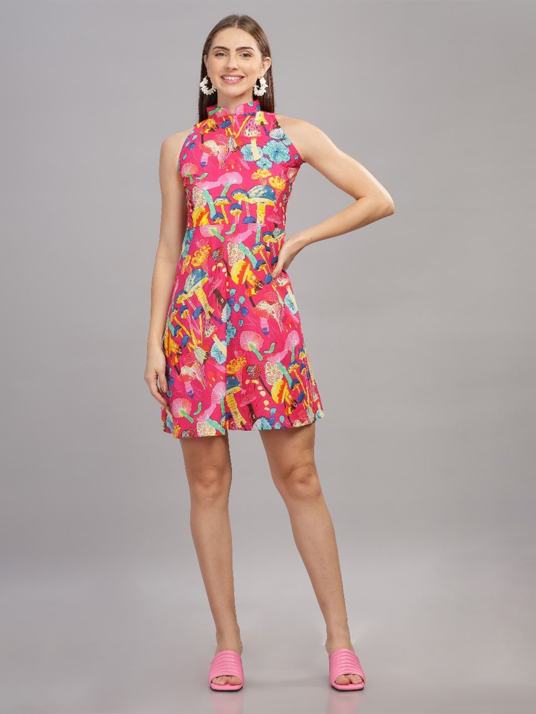 

THE VASILIKI Women Floral Printed A-Line Dress, Pink
