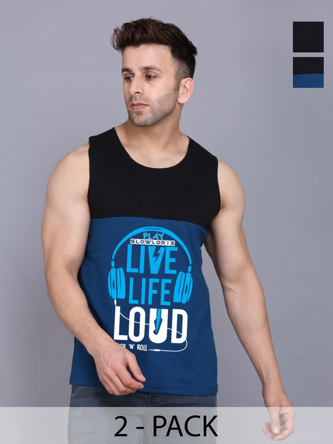 

SLOWLORIS Men Pack Of 2 Typography Printed Round Neck Cotton Slim Fit T-shirts, Black