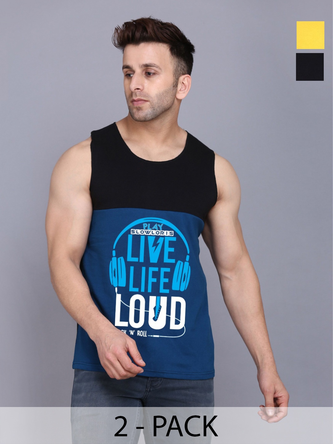 

SLOWLORIS Men Pack Of 2 Typography Printed Round Neck Cotton Slim Fit T-shirts, Black