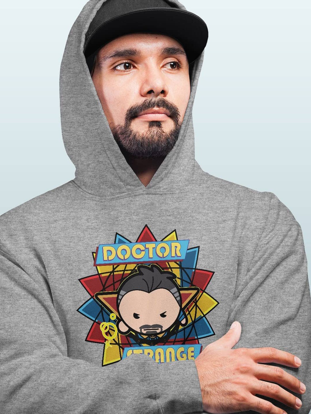 

macmerise Men Printed Hooded Sweatshirt, Grey