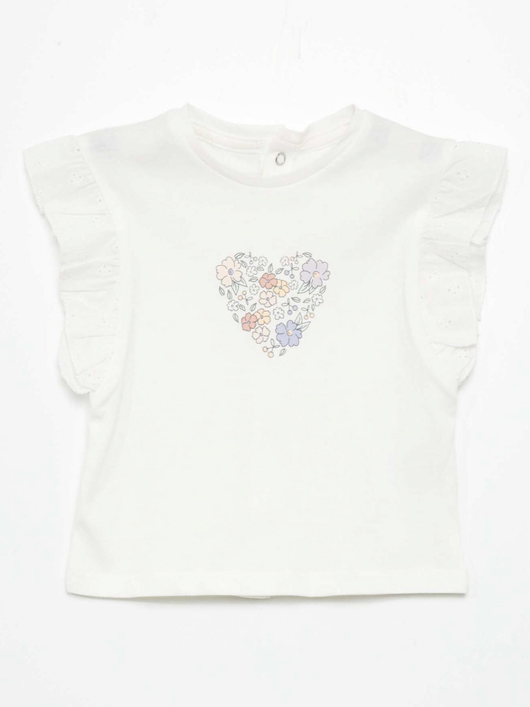 

KIABI Girls Floral Printed Pure Cotton T-shirt, White