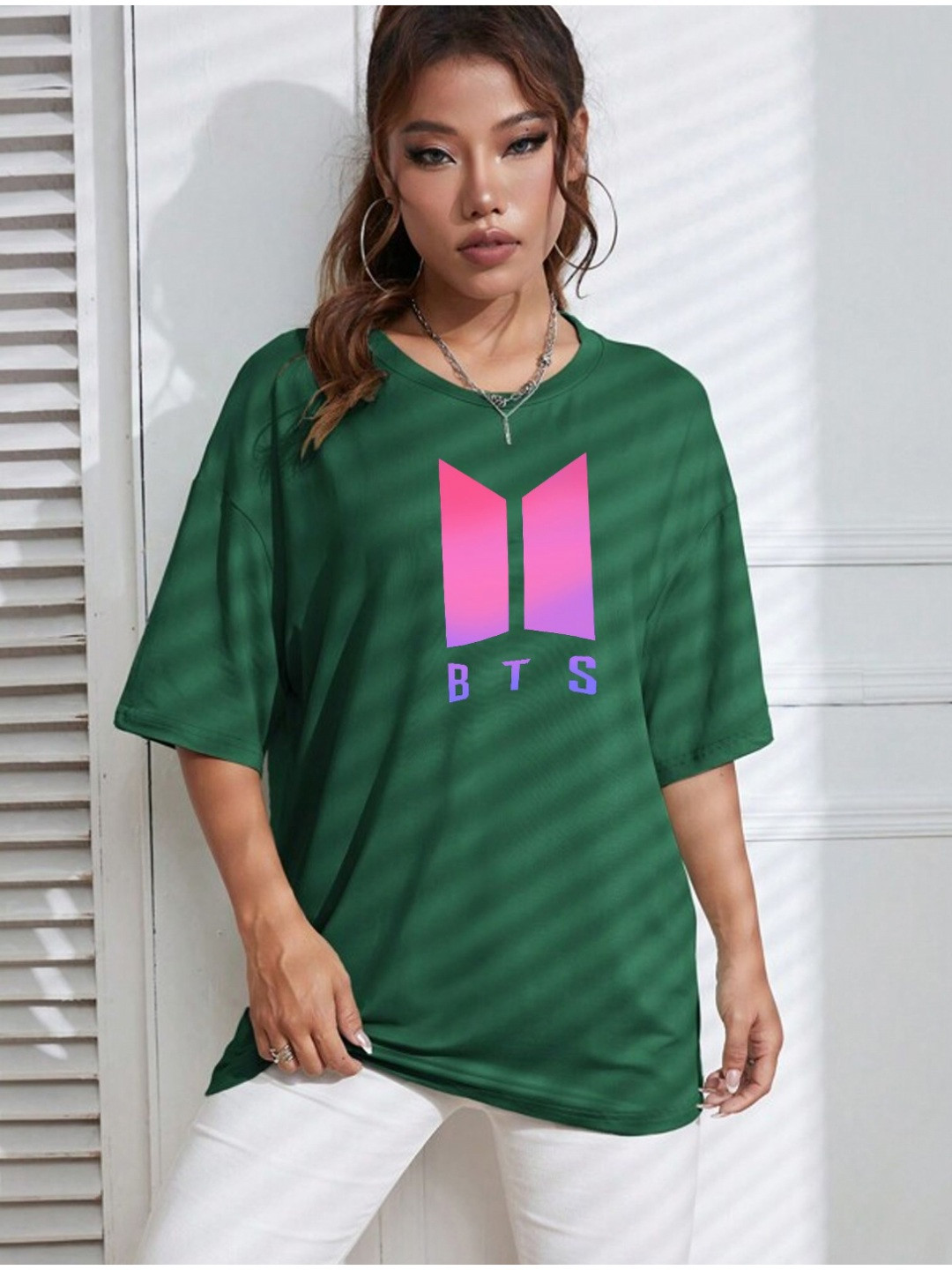 

TABADTOD Women Graphic Printed Oversized T-shirt, Green