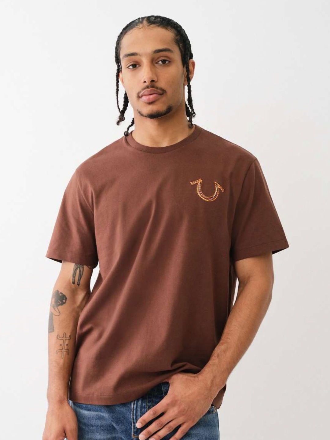 

True Religion Men Solid Round Neck Cotton Relaxed Fit T-Shirt, Brown