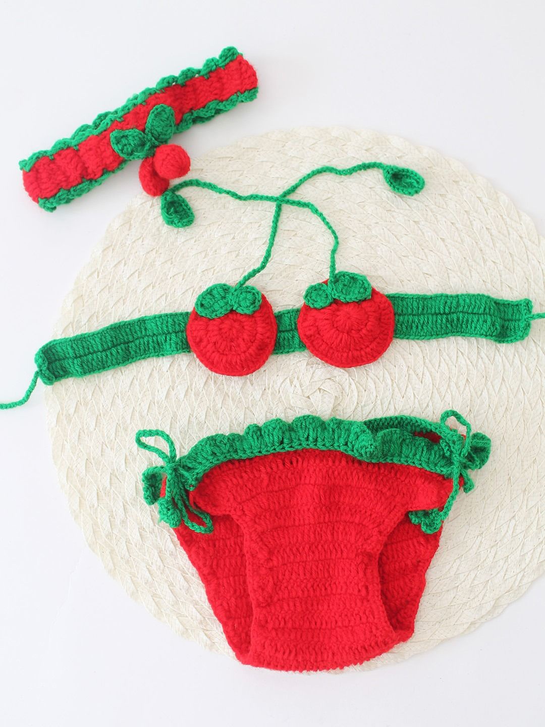 

Woonie Infants Girls 3-Pcs Tomato Fruity Bikini Photoshoot Prop, Red