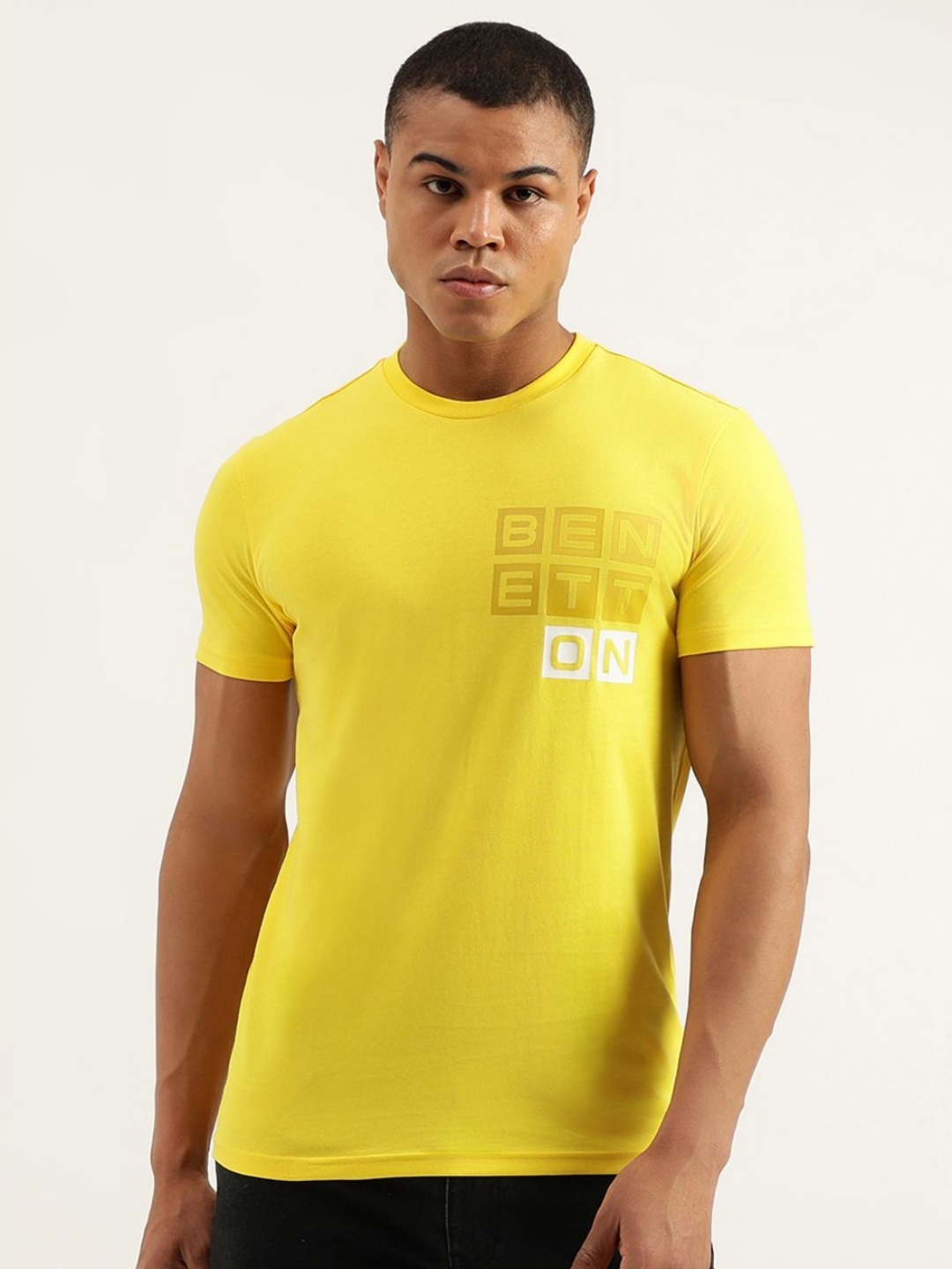

United Colors of Benetton Men Typography Printed Pure Cotton Pockets T-shirt, Yellow