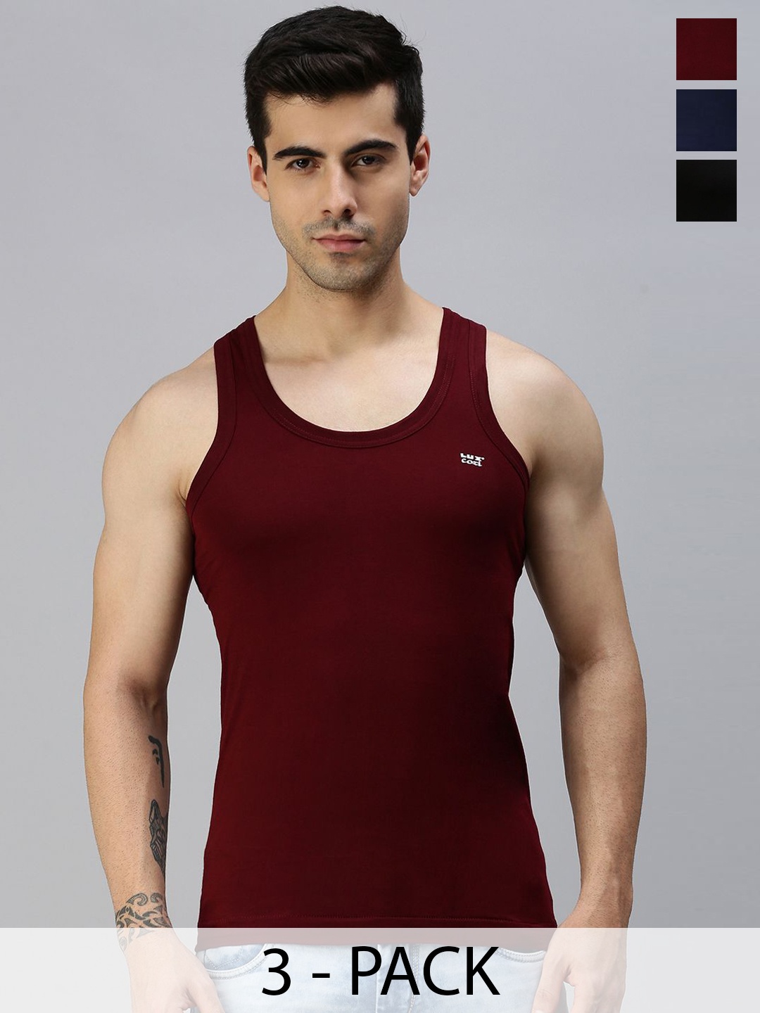 

Lux Cozi Men Pack Of 3 Assorted Innerwear Vests, Black