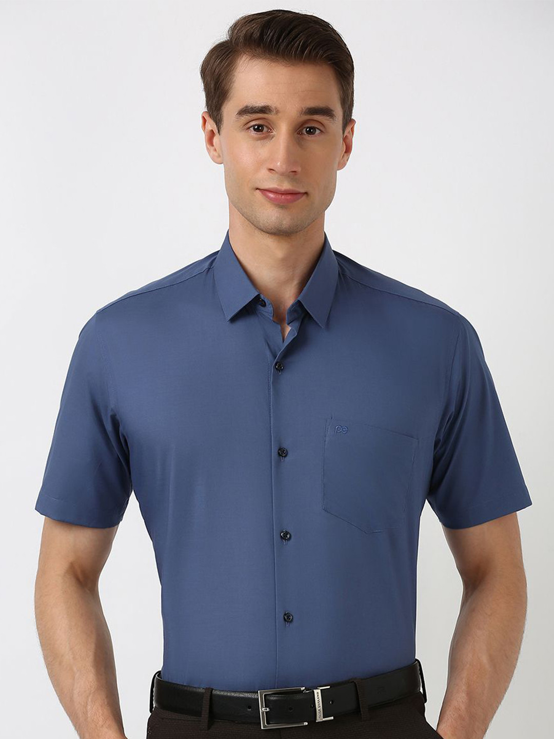 

Peter England Men Spread Collar Solid Cotton Formal Shirt, Blue