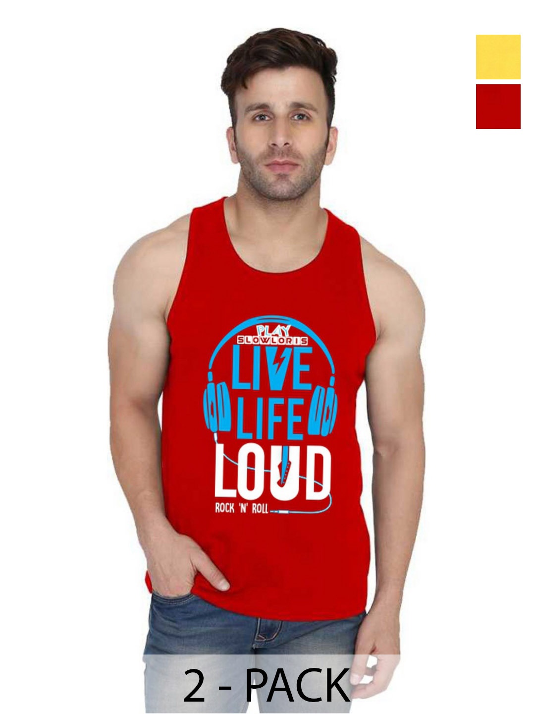 

SLOWLORIS Men Pack Of 2 Typography Printed Round Neck Cotton Slim Fit T-shirts, Red