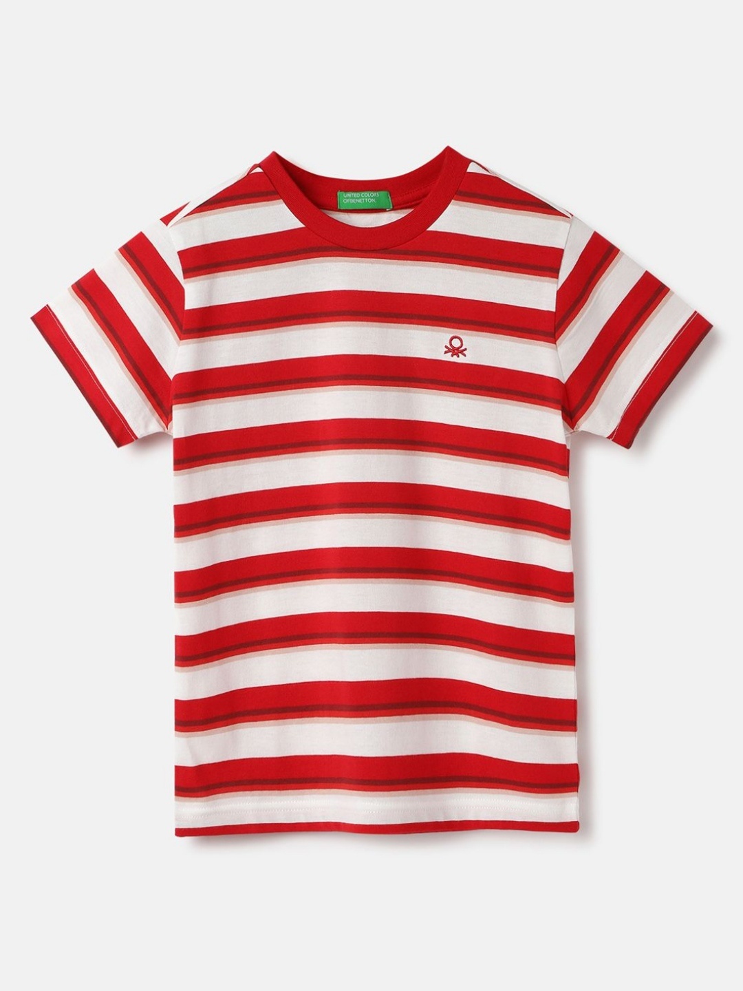 

United Colors of Benetton Boys Striped Pure Cotton T-shirt, Red