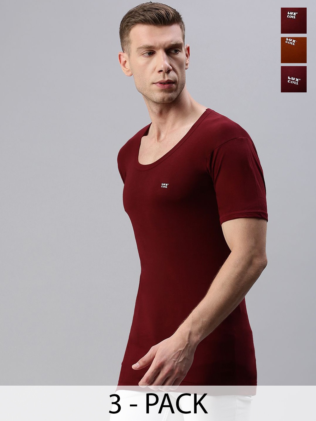

Lux Cozi Pack Of 3 Assorted Combed Cotton Innerwear Vests COZI_COL_RNS_AST2_3PC, Red
