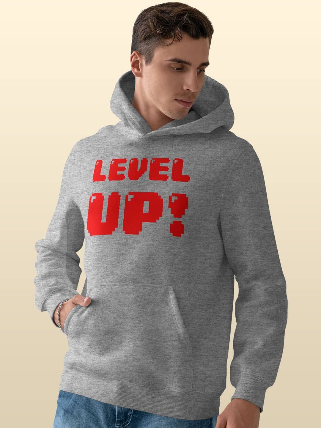 

macmerise Men Printed Hooded Sweatshirt, Grey