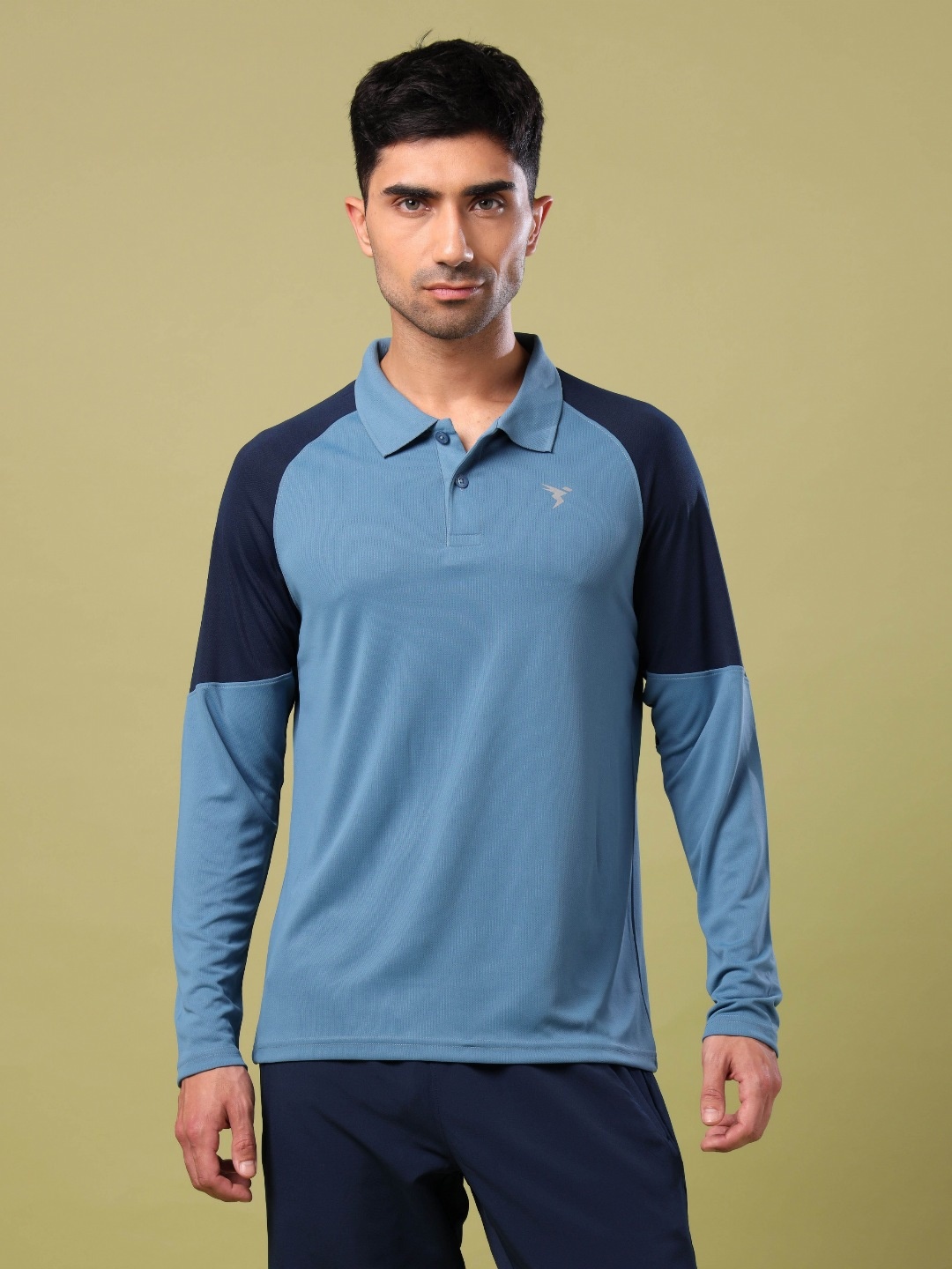 

Technosport Colour Blocked Polo Collar UPF50 Slim Fit Sports T-shirt, Blue