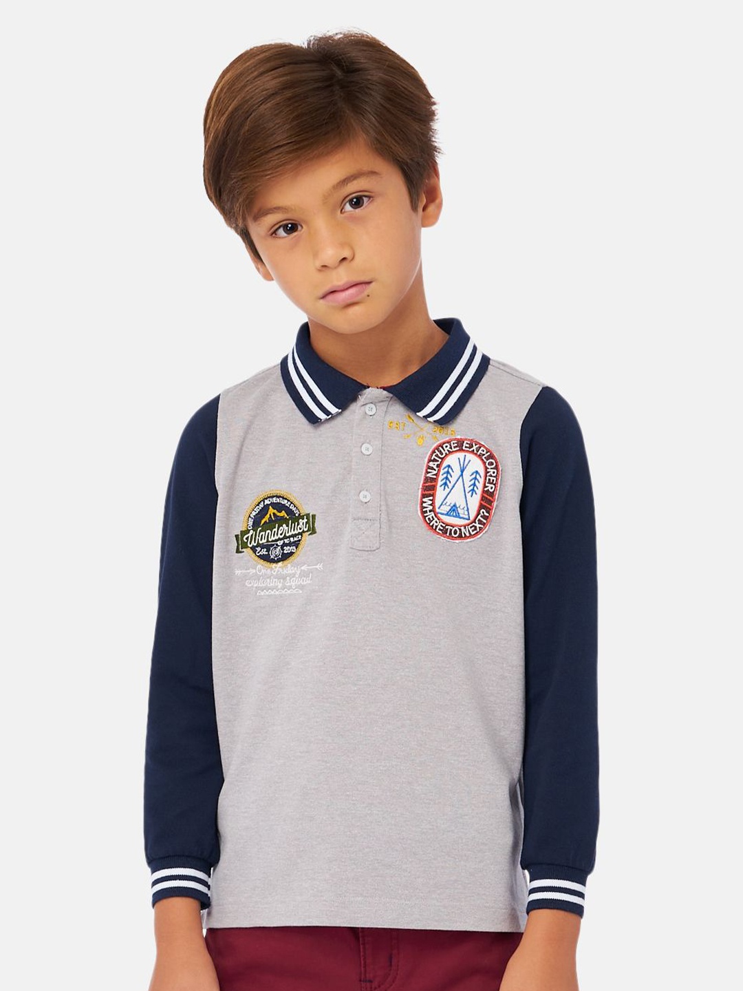 

One Friday Boys Solid Polo Collar Cotton T-shirt, Grey