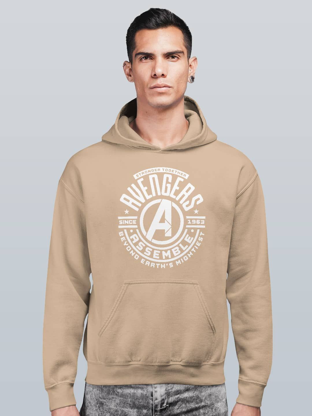 

macmerise Men Printed Hooded Sweatshirt, Beige