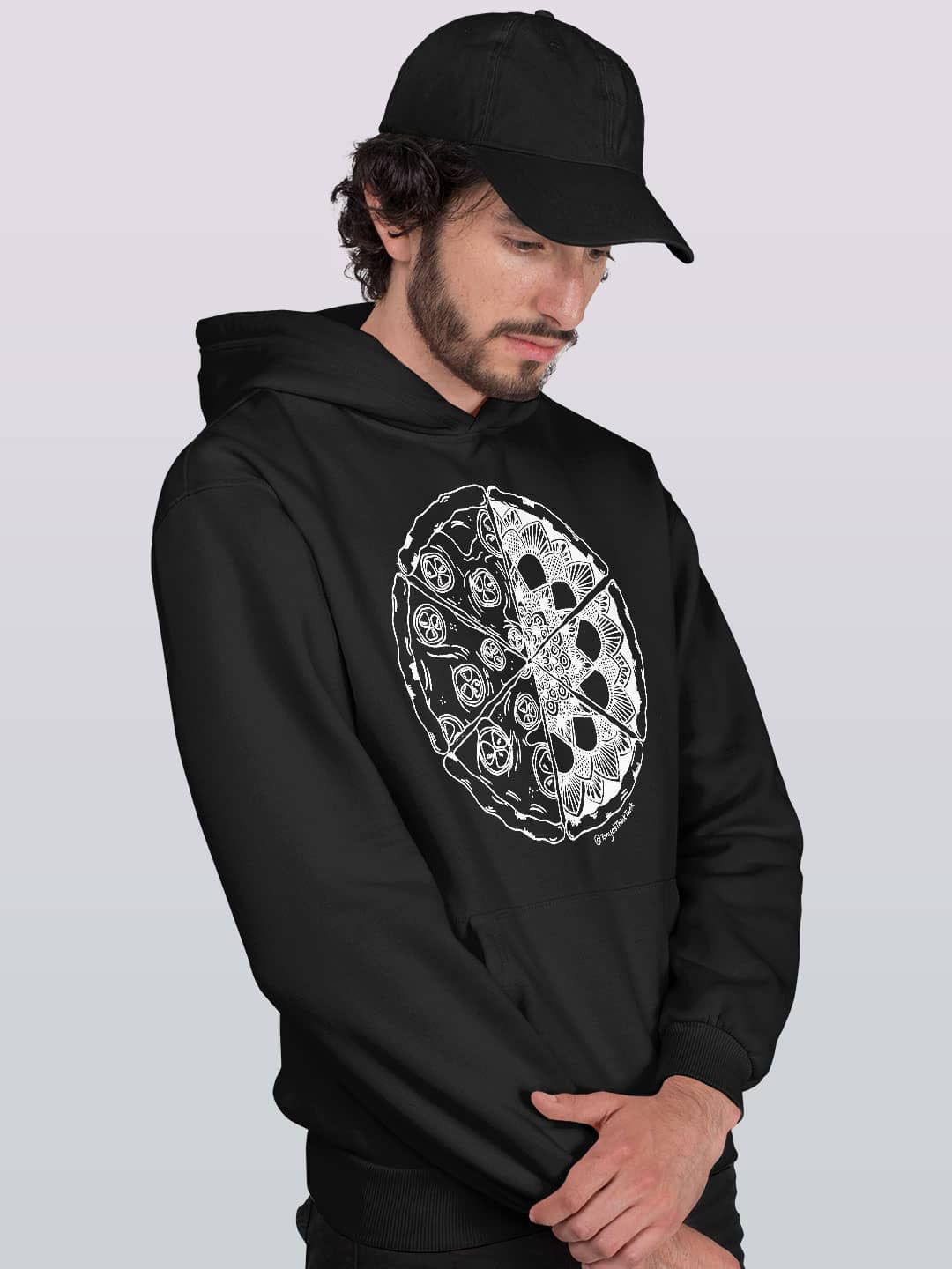 

macmerise Men Printed Hooded Sweatshirt, Black