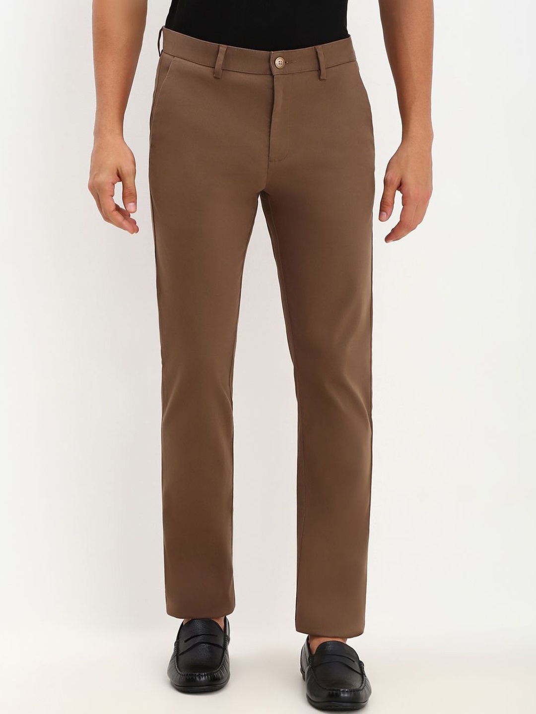 

Allen Solly Men Regular Fit Textured Casual Trousers, Brown