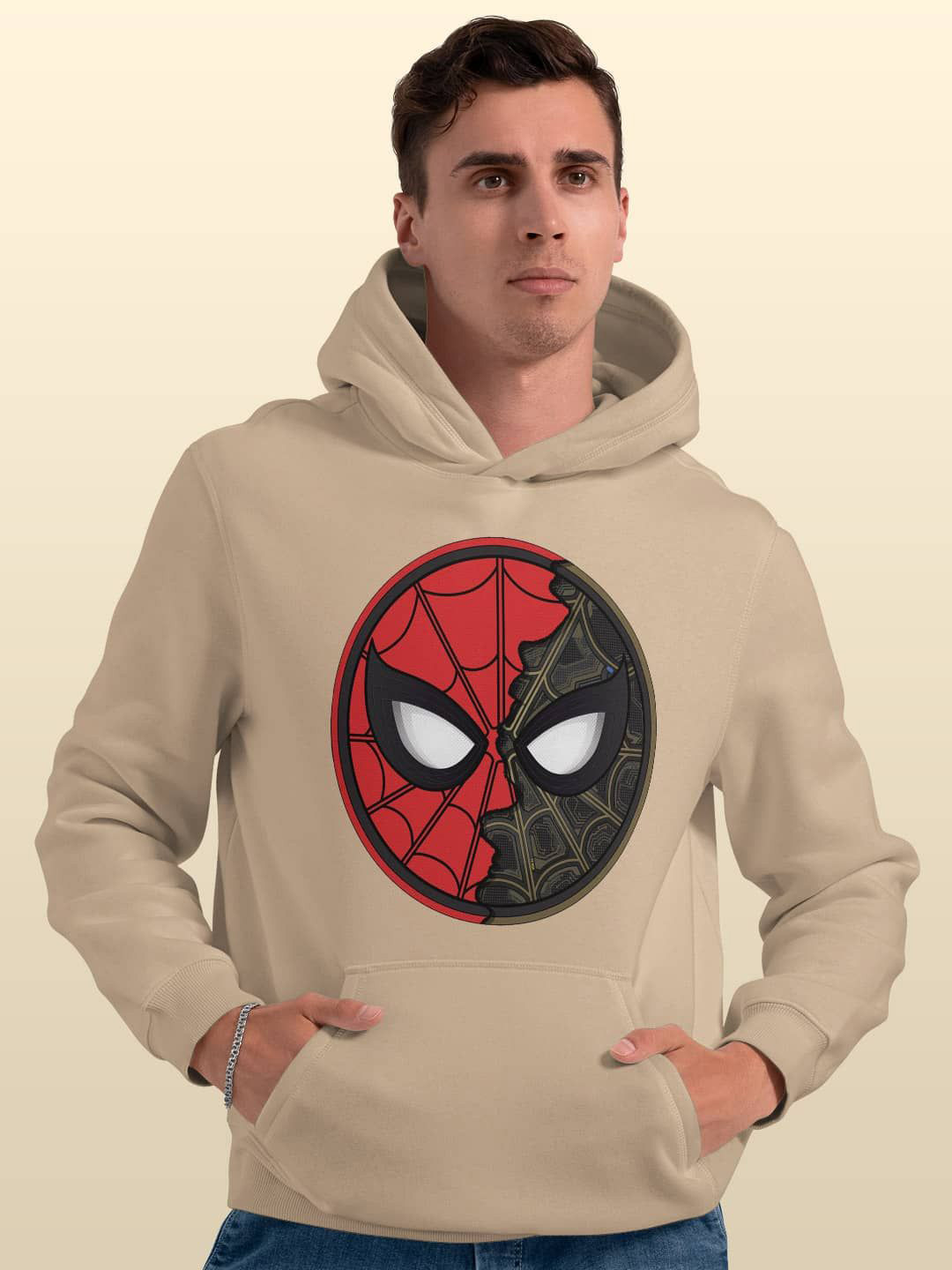 

macmerise Men Printed Hooded Sweatshirt, Beige