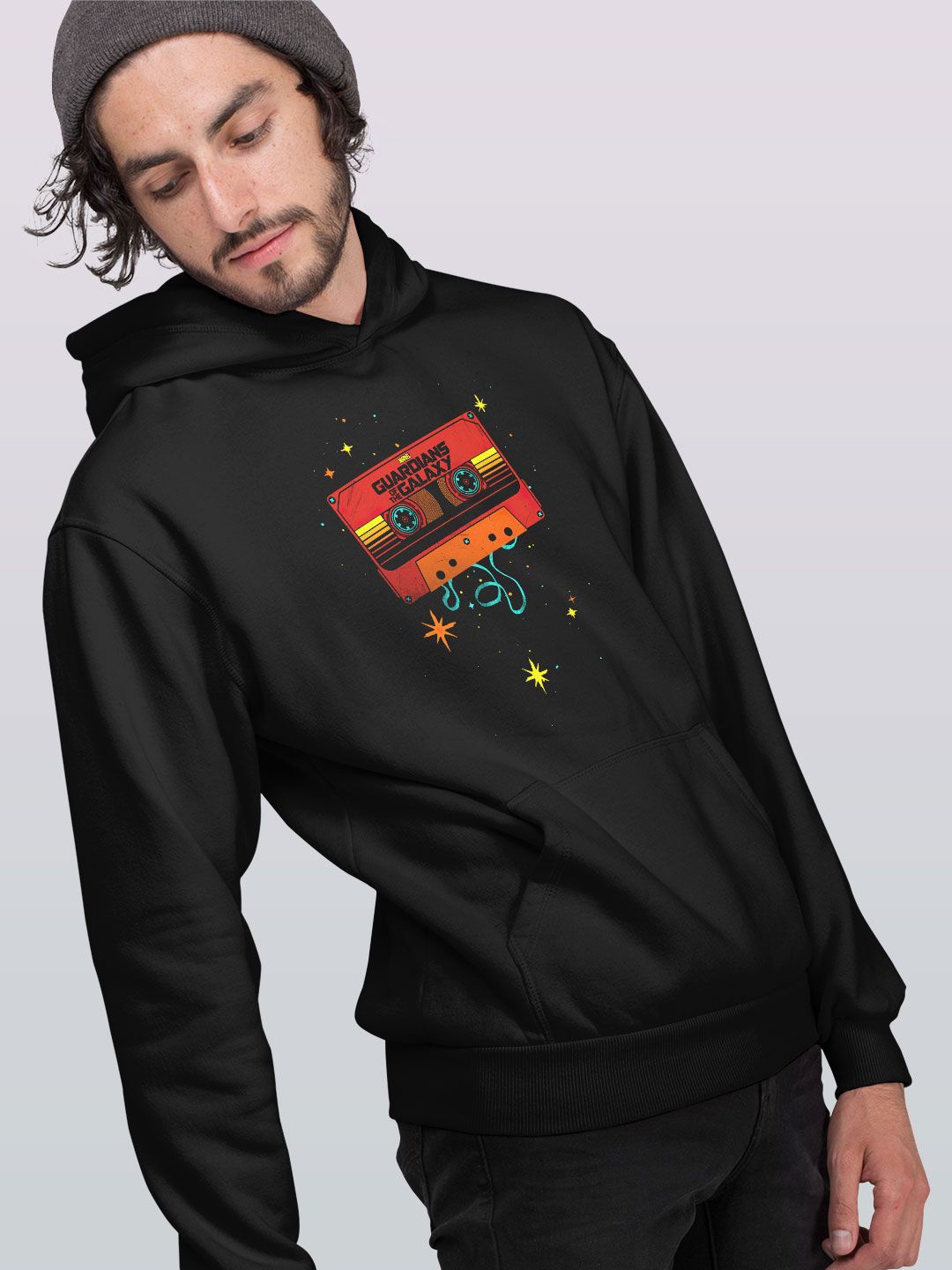 

macmerise Men Printed Hooded Sweatshirt, Black