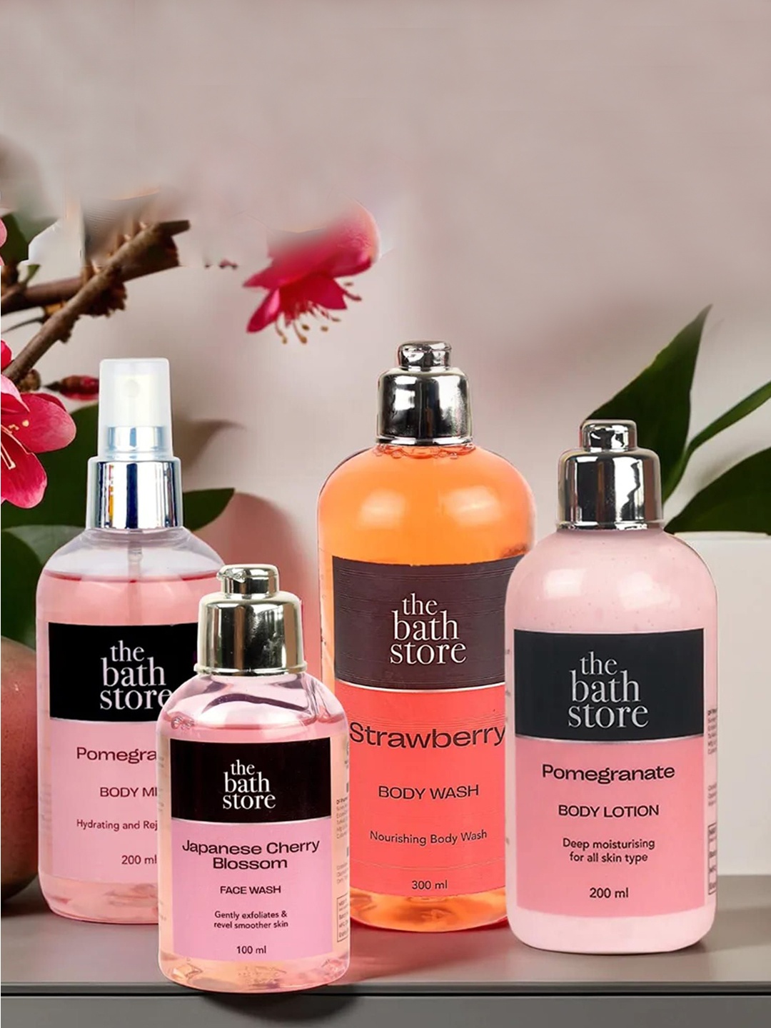 

The Bath Store Set Of 4 Strawberry Body Wash Pomegranate Body Lotion Body Mist & Face Wash, Pink
