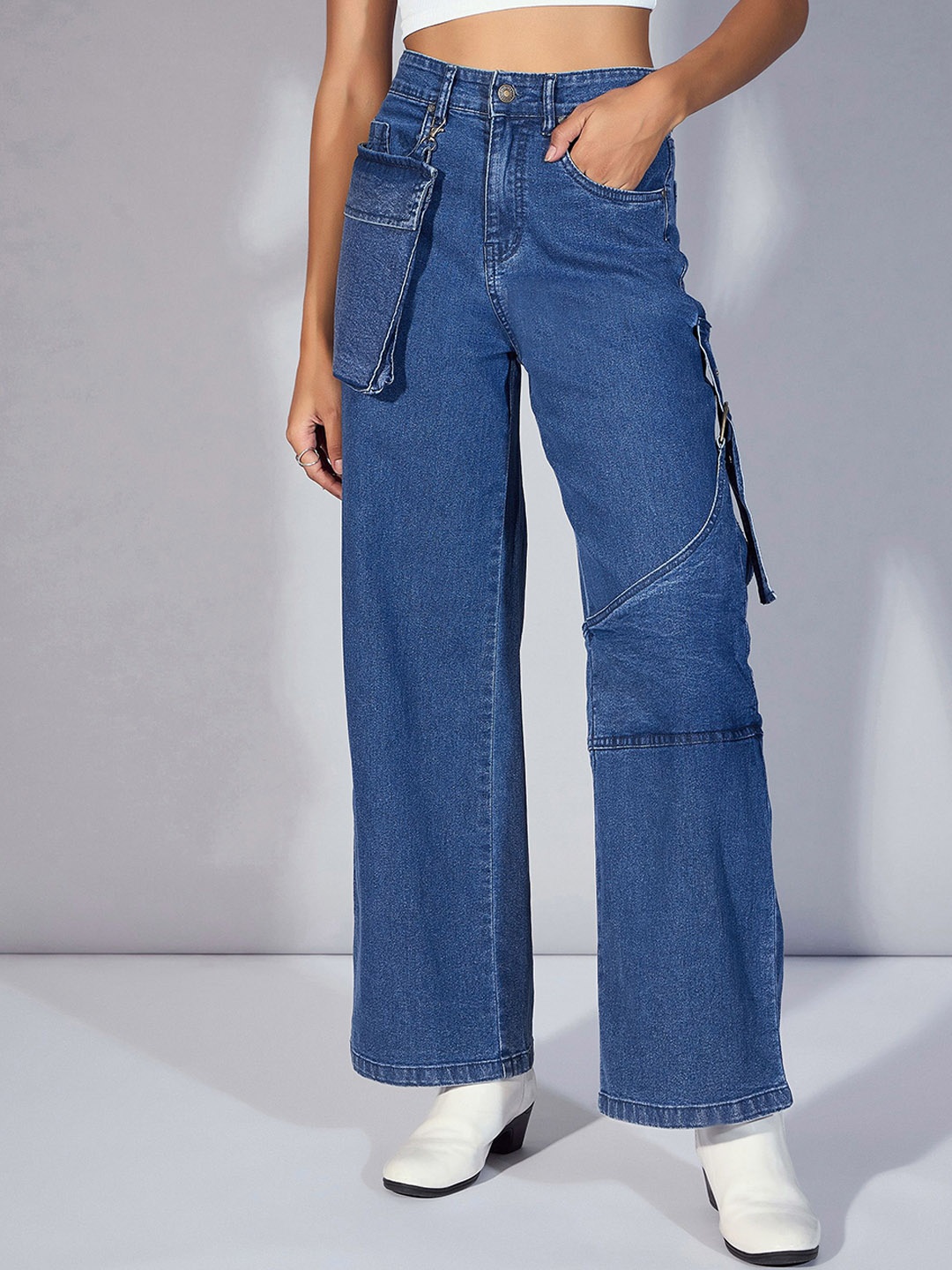 

SASSAFRAS Women Straight Fit High-Rise Jeans, Blue