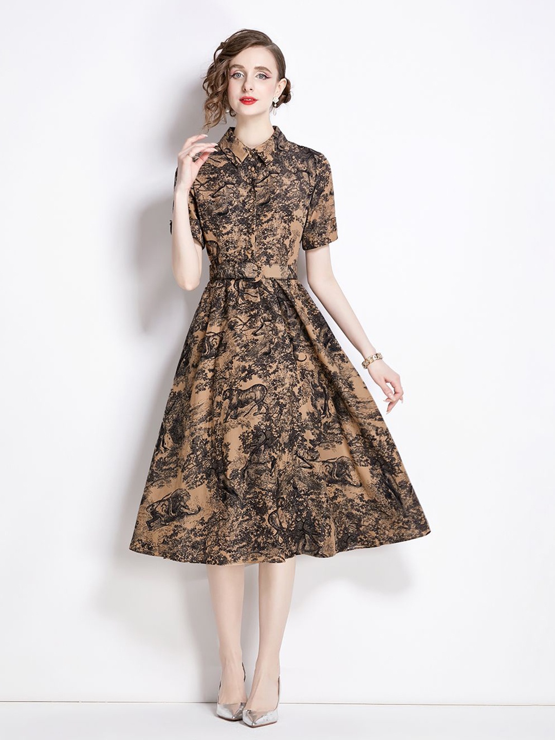 

JC Collection Printed Fit & Flare Midi Dress, Khaki