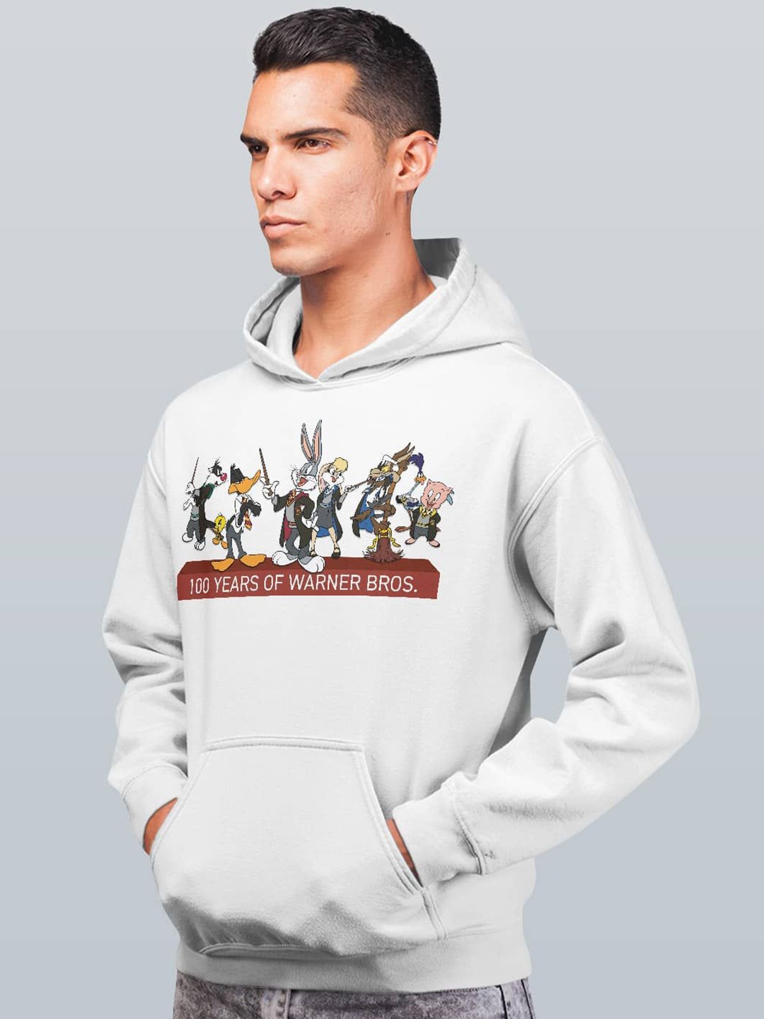

macmerise Men Printed Hooded Sweatshirt, White