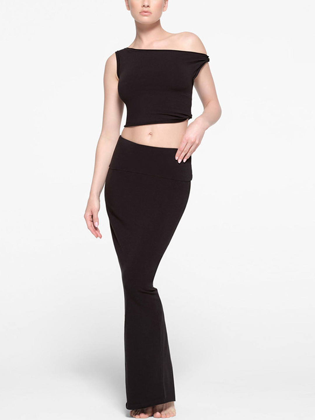 

LULU & SKY One Shoulder Irregular Top & Pencil Skirt, Black