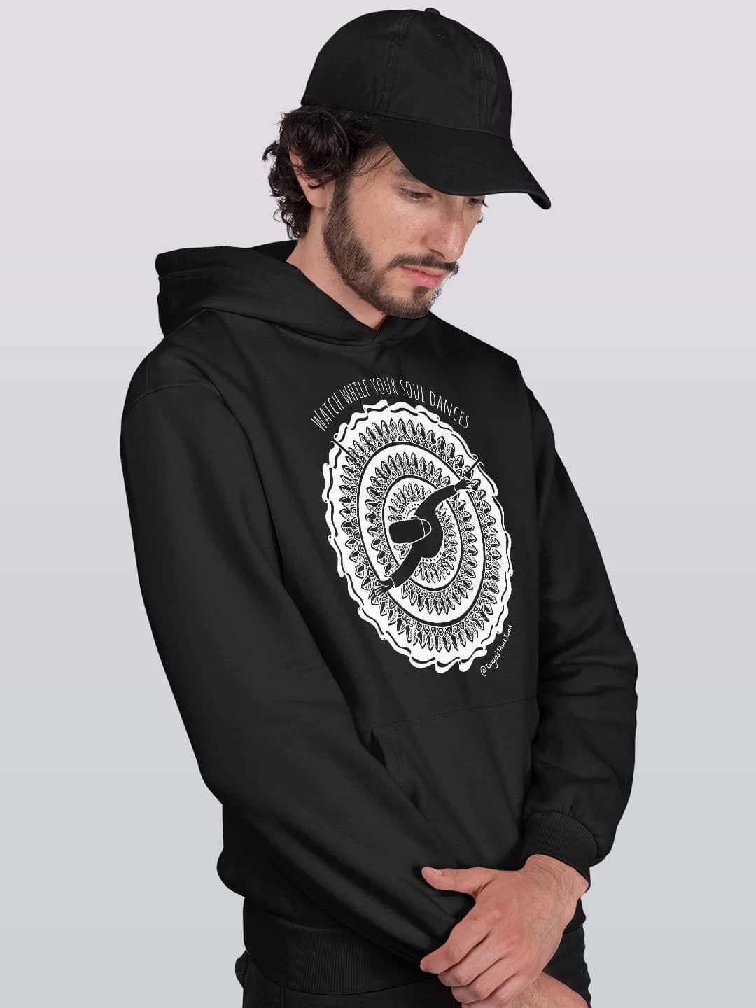 

macmerise Men Printed Hooded Sweatshirt, Black
