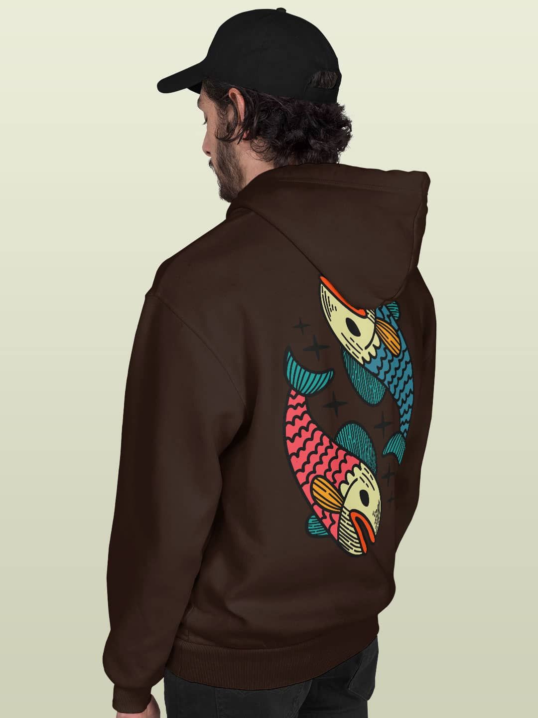 

macmerise Men Printed Hooded Sweatshirt, Brown