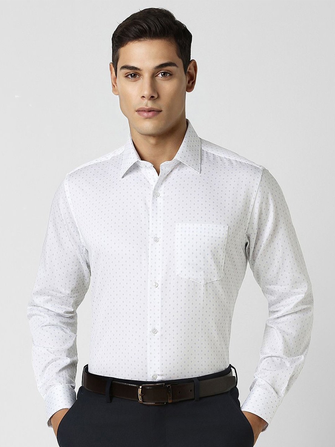 

Van Heusen Men Spread Collar Micro Ditsy Printed Cotton Formal Shirt, White