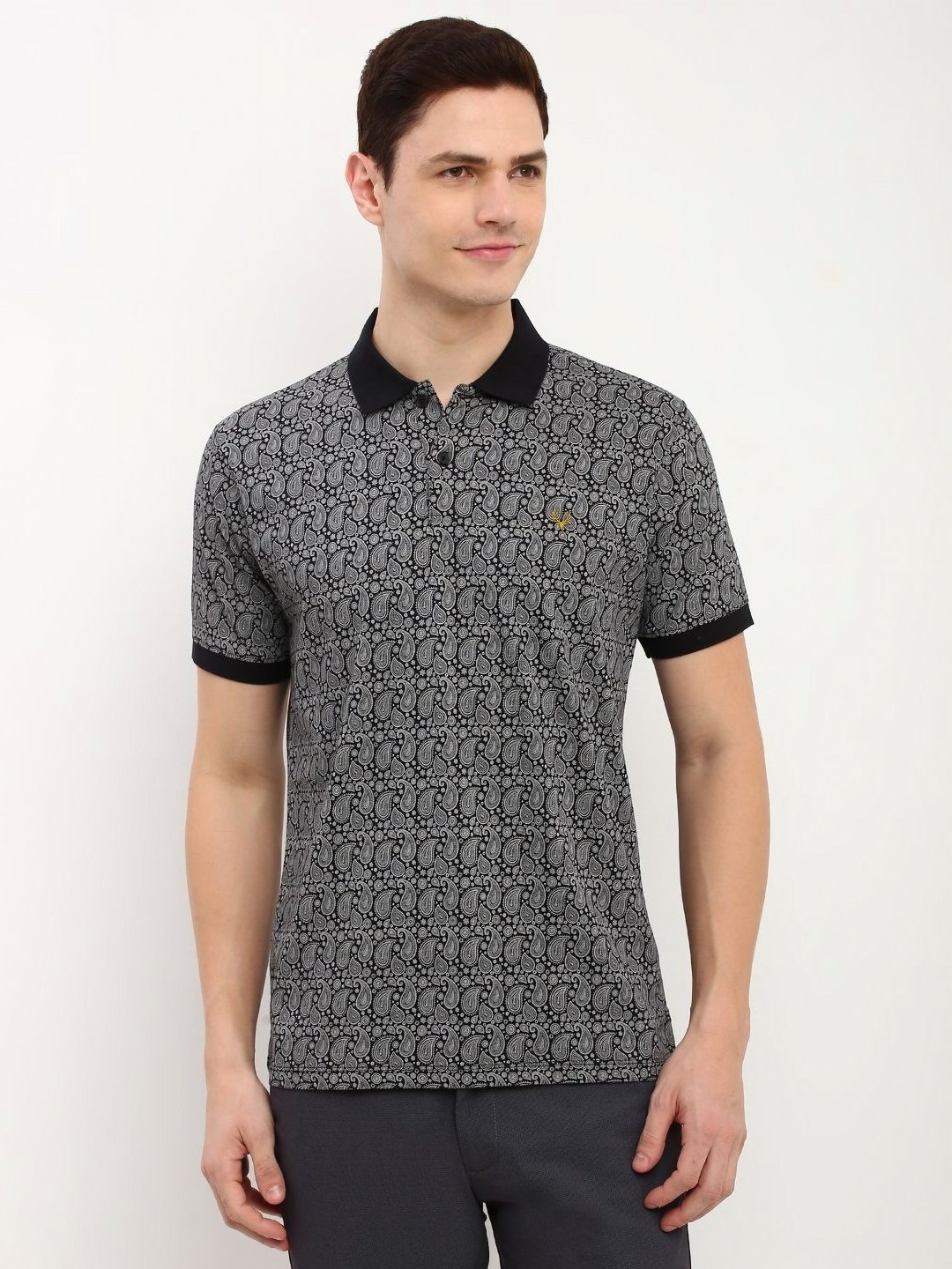 

Allen Solly Men Abstract Printed Polo Collar Cotton T-Shirt, Black
