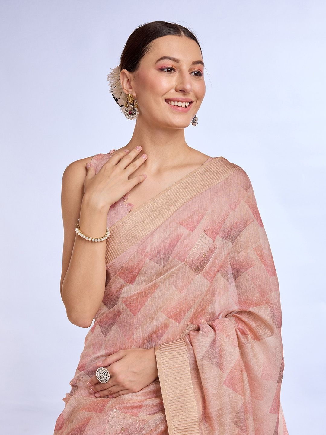 

Mitera Zari Tissue Saree, Peach