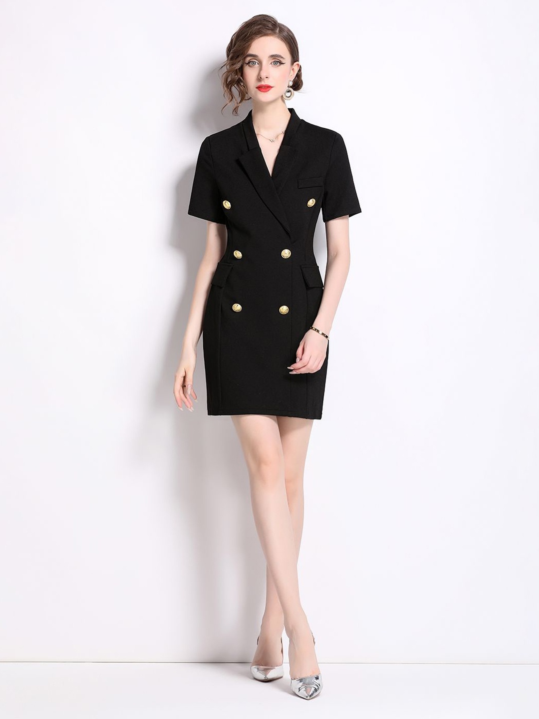 

JC Collection Solid Button Detail Blazer Dresses, Black