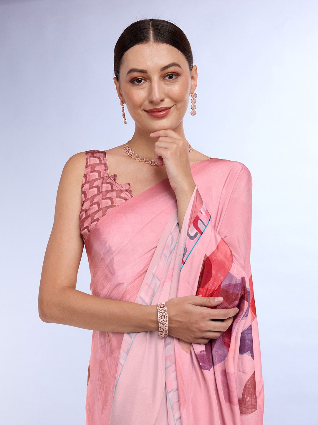 

Mitera Abstract Satin Saree, Pink