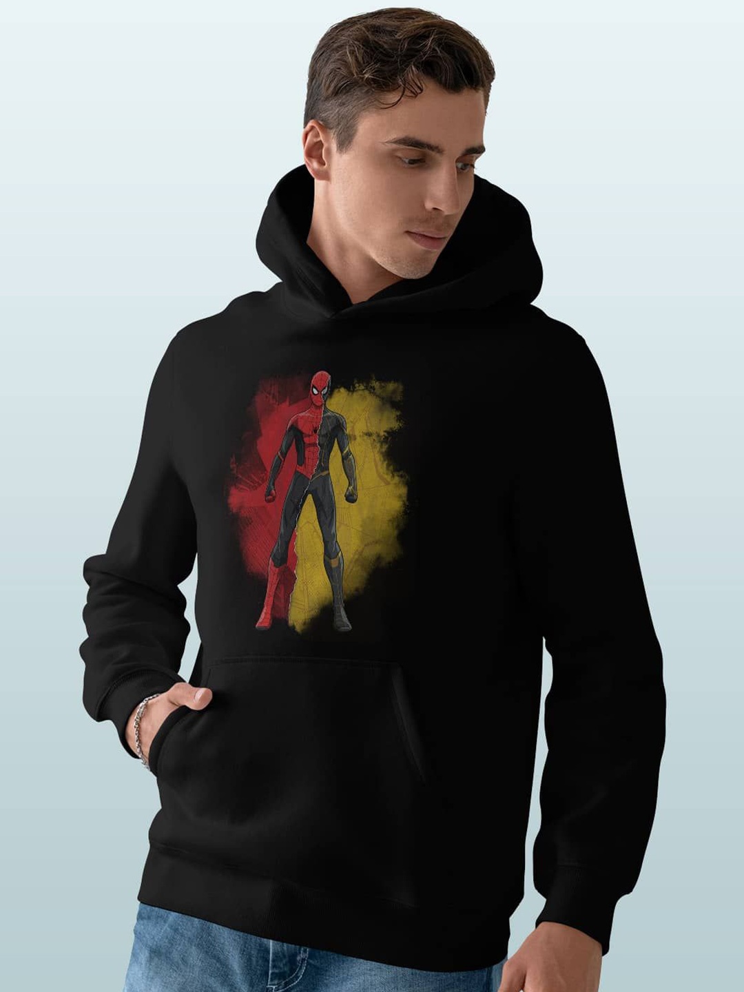 

macmerise Men Printed Hooded Sweatshirt, Black