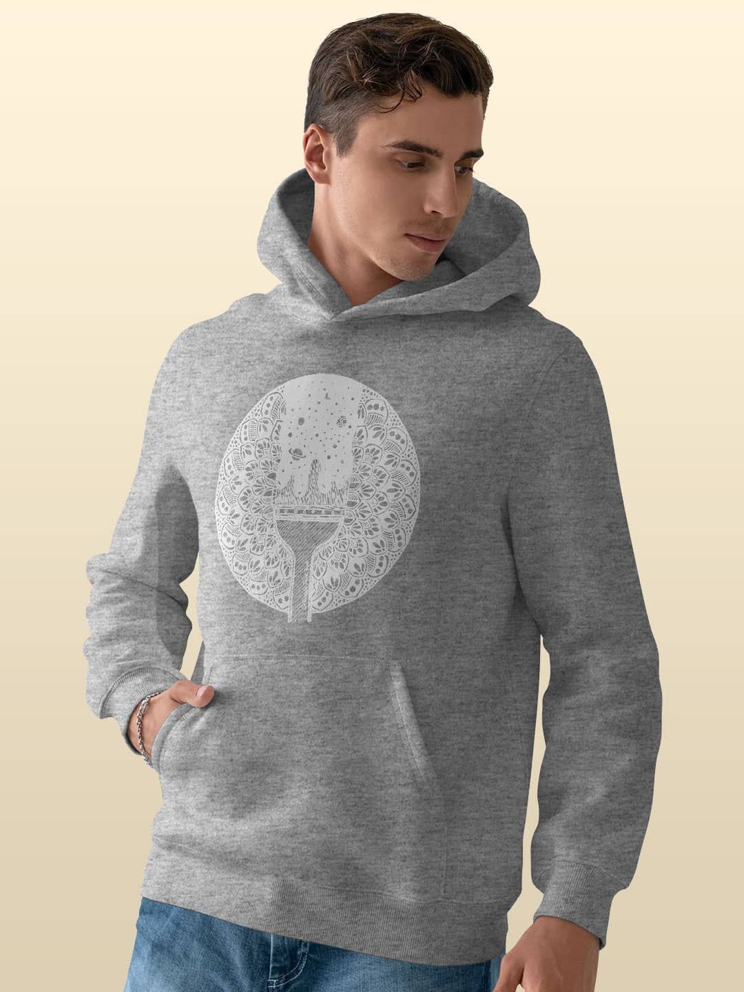 

macmerise Men Printed Hooded Sweatshirt, Grey