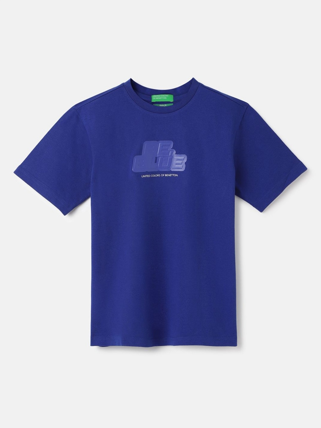 

United Colors of Benetton Boys Typography Pure Cotton Applique T-shirt, Blue