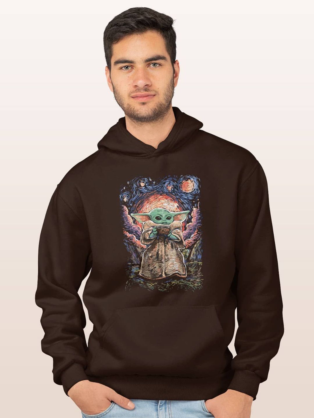

macmerise Men Printed Hooded Sweatshirt, Brown